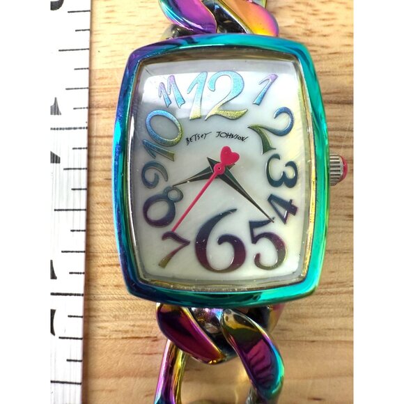 Betsey Johnson Womens Iridescent Oil Slick Chain Link Watch With Square Face - Picture 7 of 12